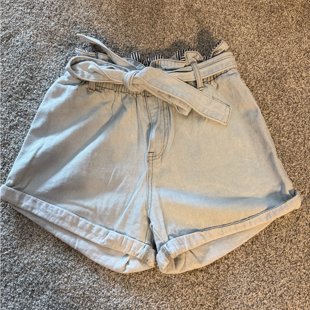 Wishlist Light Blue High Waist Paperbag Shorts With Tie Belt